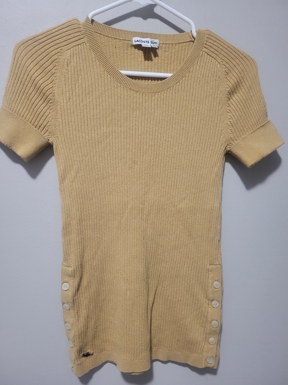 Lacoste Short Sleeve Ribbed Knit Dress in Mustard